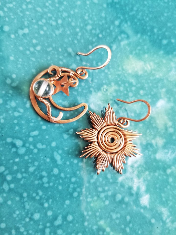 Sun & Moon Copper Earrings